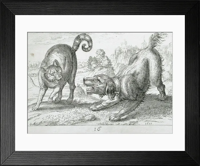 Framed Print : A Dog Fighting a Cat, 1610. Creator: Hendrick Hondius I Framed Print : A Dog Fighting a Cat, 1610. Creator: Hendrick Hondius I