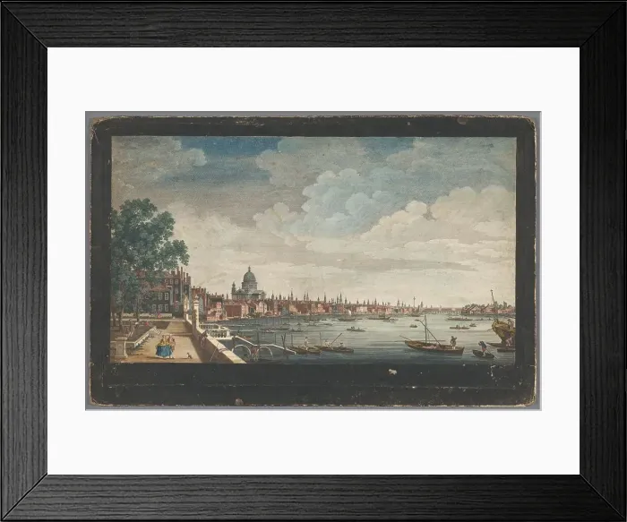 Framed Print : View of London Bridge over the River Thames in London, seen from the garden of Somerset House, 1750. Creator: Edward Rooker Framed Print : View of London Bridge over the River Thames in London, seen from the garden of Somerset House, 1750. Creator: Edward Rooker