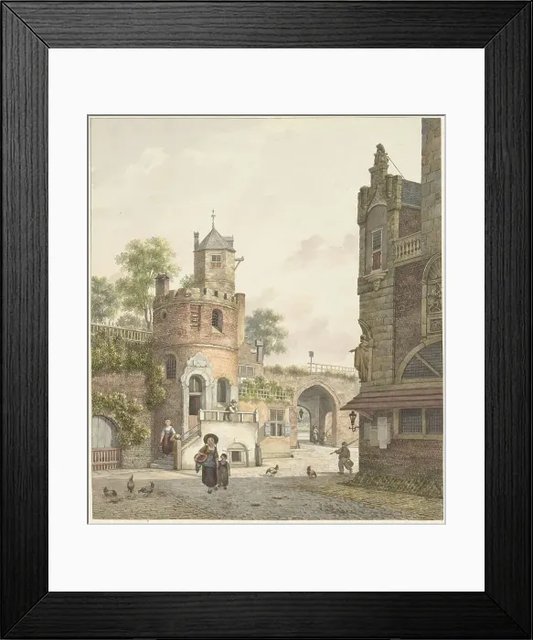 Framed Print : City wall with a tower and a gate, viewed from the inside, 1788-1846. Creator: Jan Hendrik Verheyen Framed Print : City wall with a tower and a gate, viewed from the inside, 1788-1846. Creator: Jan Hendrik Verheyen