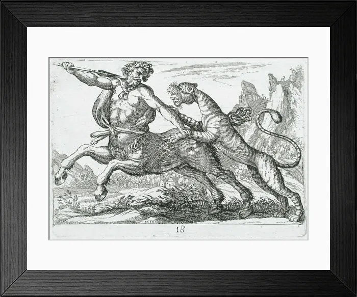 Framed Print : A Tiger Fighting a Centaur, 1610. Creator: Hendrick Hondius I Framed Print : A Tiger Fighting a Centaur, 1610. Creator: Hendrick Hondius I