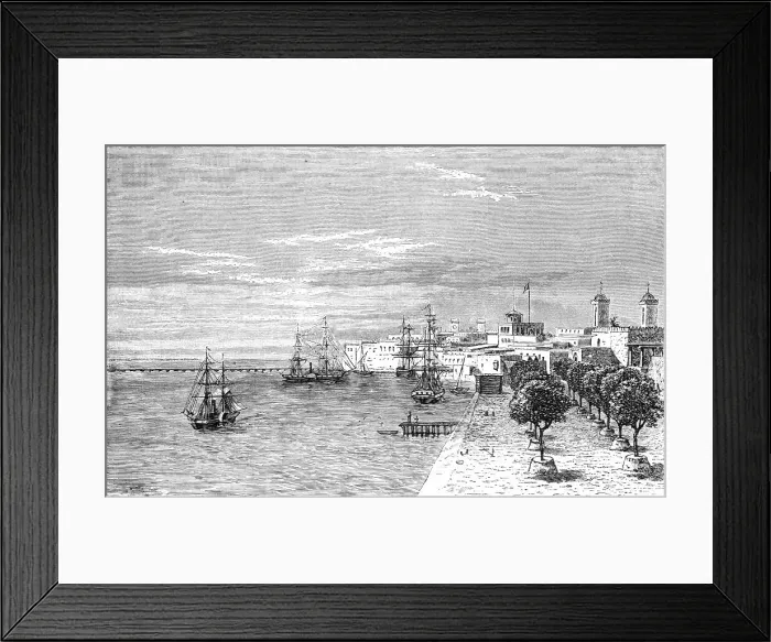 Framed Print : St. Louis, Senegal, viewed from the north; Journey from the Senegal to the Niger, 1875. Creator: Unknown Framed Print : St. Louis, Senegal, viewed from the north; Journey from the Senegal to the Niger, 1875. Creator: Unknown