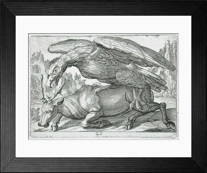 Framed Print : A Large Bird Attacking a Stag, 1610. Creator: Hendrick Hondius I Framed Print : A Large Bird Attacking a Stag, 1610. Creator: Hendrick Hondius I