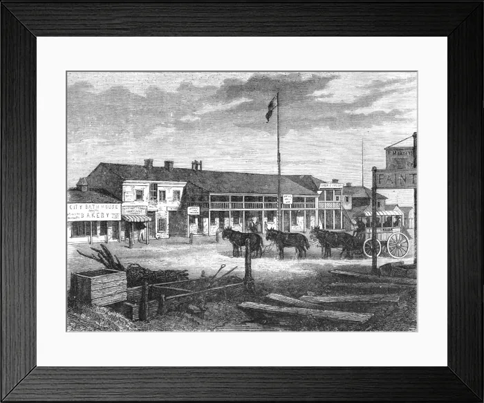 Framed Print : Street in Salt Lake City.; Ocean to Ocean, the Pacific railroad, 1875. Creator: Frederick Whymper Framed Print : Street in Salt Lake City.; Ocean to Ocean, the Pacific railroad, 1875. Creator: Frederick Whymper
