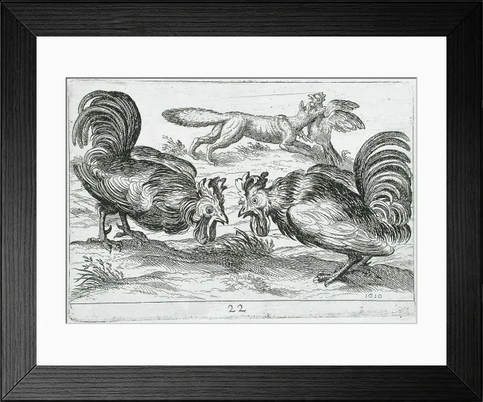 Framed Print : Two Roosters Fighting, 1610. Creator: Hendrick Hondius I Framed Print : Two Roosters Fighting, 1610. Creator: Hendrick Hondius I