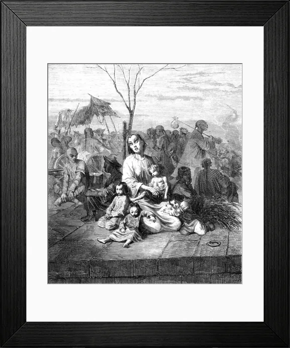 Framed Print : The refugees at Kah-Ding; A Cruise to Soo-chow, 1875. Creator: Lindley, Augustus Frederick Framed Print : The refugees at Kah-Ding; A Cruise to Soo-chow, 1875. Creator: Lindley, Augustus Frederick