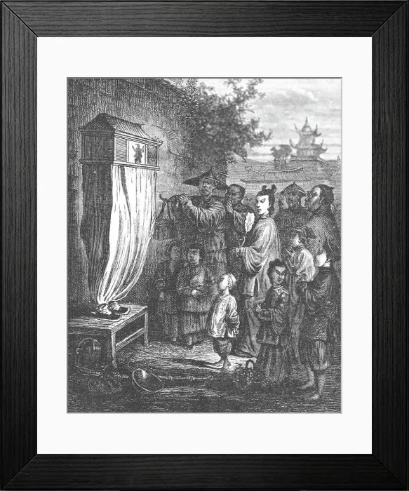 Framed Print : The shadow show; A Cruise to Soo-chow, 1875. Creator: Lindley, Augustus Frederick Framed Print : The shadow show; A Cruise to Soo-chow, 1875. Creator: Lindley, Augustus Frederick