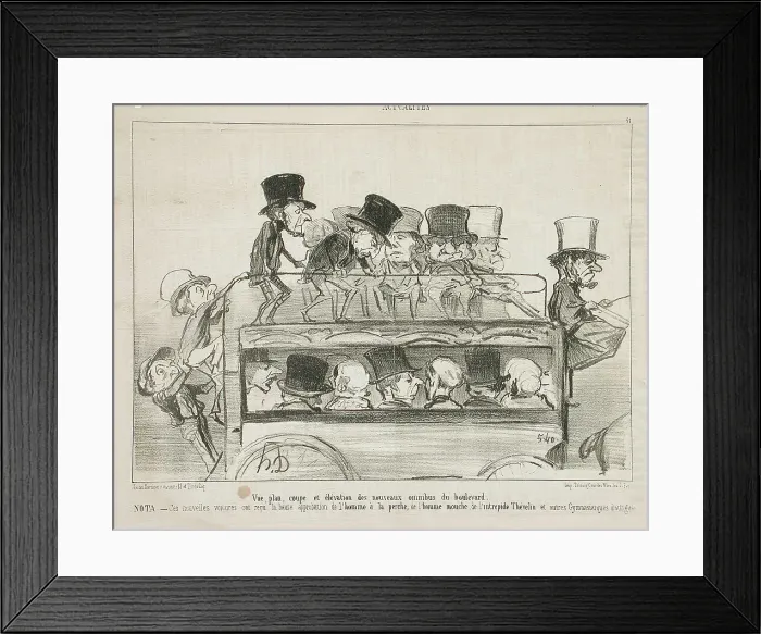 Framed Print : Vue plan coupé et elévation des nouveau omnibus du boulevard, 1853. Creator: Honore Daumier Framed Print : Vue plan coupé et elévation des nouveau omnibus du boulevard, 1853. Creator: Honore Daumier