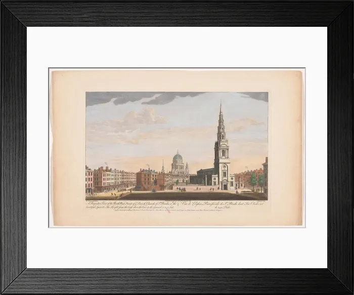Framed Print : A perspective view of the north west front of ye parish church of St. Brides, London, 1753. Creator: Thomas Bowles Framed Print : A perspective view of the north west front of ye parish church of St. Brides, London, 1753. Creator: Thomas Bowles