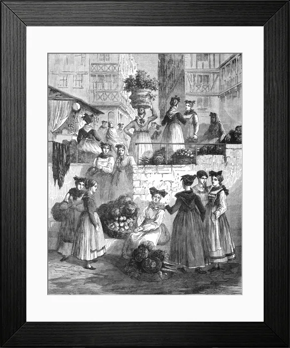 Framed Print : Alsatian costumes seen in the market place of Strasburg; From Alsace to the Hartz, 1975. Creator: Unknown Framed Print : Alsatian costumes seen in the market place of Strasburg; From Alsace to the Hartz, 1975. Creator: Unknown