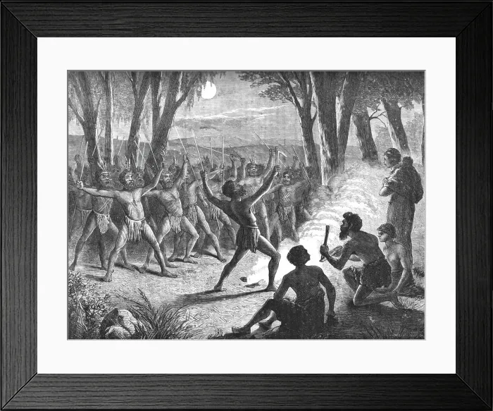 Framed Print : Australian corobboree at Coollaminga; A ride across the frontier of Victoria, 1875. Creator: Philip A. Eagle Framed Print : Australian corobboree at Coollaminga; A ride across the frontier of Victoria, 1875. Creator: Philip A. Eagle