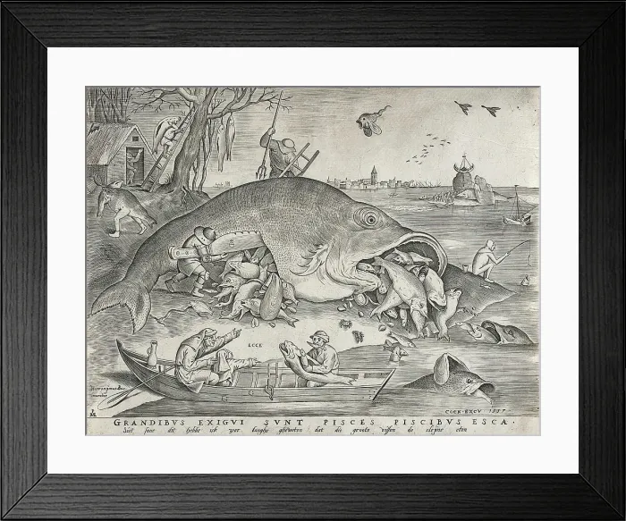 Framed Print : Big Fish Eat Little Fish, published 1557. Creator: Pieter van der Heyden Framed Print : Big Fish Eat Little Fish, published 1557. Creator: Pieter van der Heyden