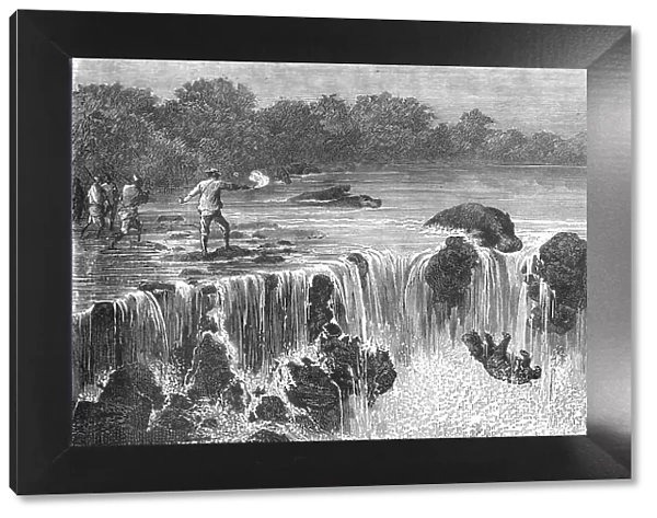 Hippopotami at the falls of the Senegal, in Bambouk; Journey from the Senegal to the Niger, 1875. Creator: Unknown