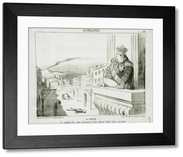 Framed Print : À Naples - Le meilleur des rois continuant à faire régner l'ordre dans ses états, 1851. Creator: Honore Daumier