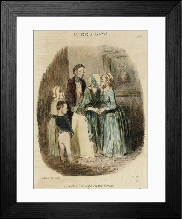 Framed Print : Au nouvel an, visite obligée à la tante Rabourdin, 1847. Creator: Honore Daumier Framed Print : Au nouvel an, visite obligée à la tante Rabourdin, 1847. Creator: Honore Daumier