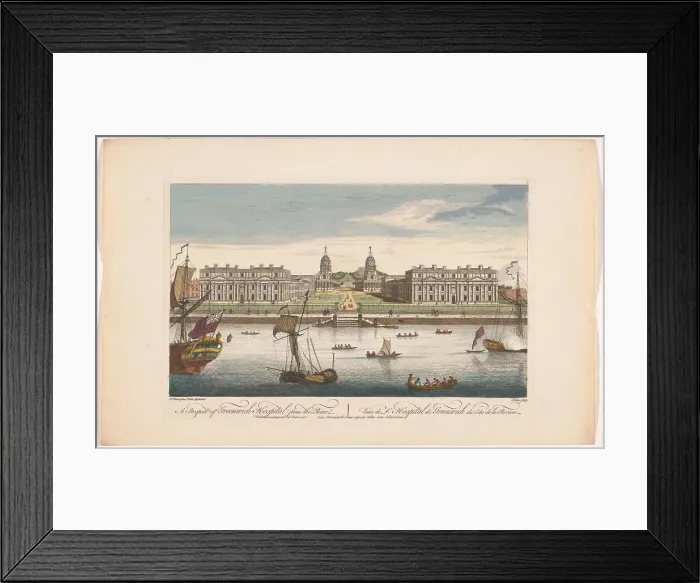 Framed Print : View of Greenwich Hospital on the River Thames at Greenwich, 1751. Creator: John June Framed Print : View of Greenwich Hospital on the River Thames at Greenwich, 1751. Creator: John June