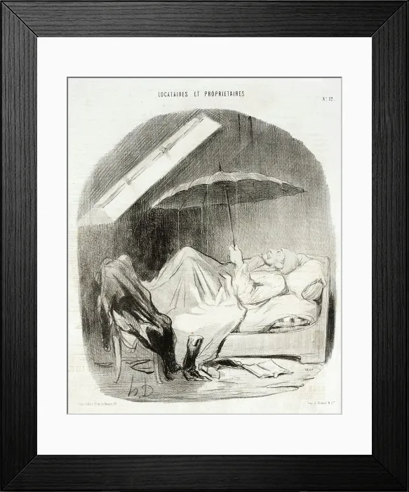 Framed Print : Brigand de Propriétaire qui ne veut me faire faire des reparations qu'au beau temps... 1847. Creator: Honore Daumier
