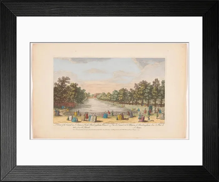 Framed Print : View of the canal in Saint James's Park in London, seen from the Horse Guards Parade, 1753. Creator: Stevens Framed Print : View of the canal in Saint James's Park in London, seen from the Horse Guards Parade, 1753. Creator: Stevens