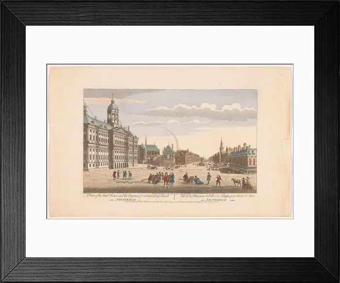 Framed Print : View of the City Hall in Amsterdam with firefighters on Dam Square, 1752. Creator: Unknown Framed Print : View of the City Hall in Amsterdam with firefighters on Dam Square, 1752. Creator: Unknown