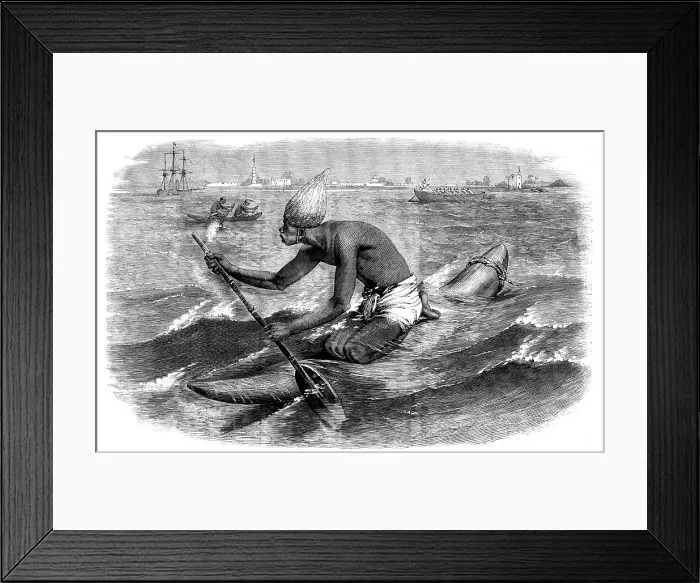 Framed Print : Sketches in India - the Catamaran Postman, 1858. Creator: Unknown Framed Print : Sketches in India - the Catamaran Postman, 1858. Creator: Unknown