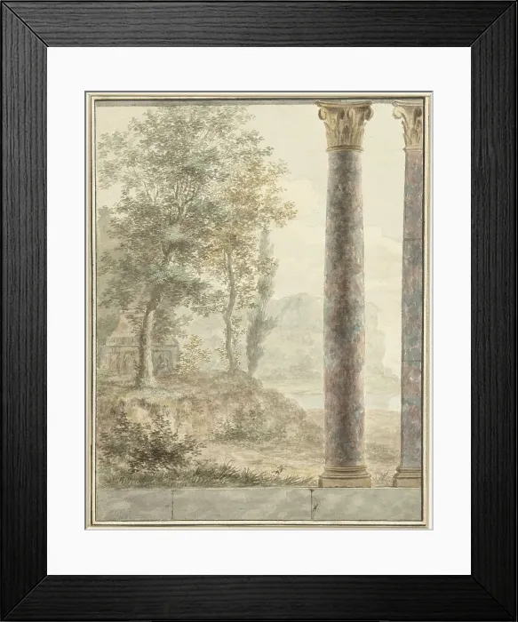 Framed Print : Design for mural with landscape and fragment of antique building, 1700-1800. Creator: Anon Framed Print : Design for mural with landscape and fragment of antique building, 1700-1800. Creator: Anon
