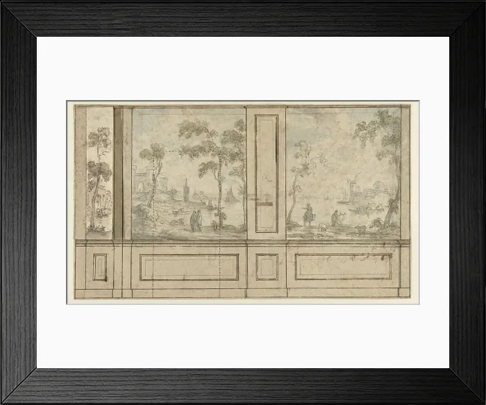 Framed Print : Design for room wall with three wallpaper panels, c. 1752-c. 1819. Creator: Juriaan Andriessen Framed Print : Design for room wall with three wallpaper panels, c. 1752-c. 1819. Creator: Juriaan Andriessen