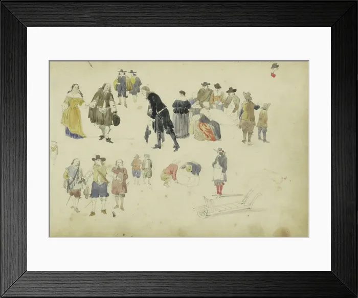 Framed Print : Figures in seventeenth-century clothing, c. 1846-c. 1882. Creator: Cornelis Springer Framed Print : Figures in seventeenth-century clothing, c. 1846-c. 1882. Creator: Cornelis Springer