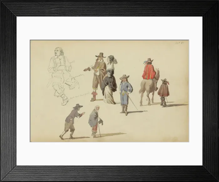 Framed Print : Figures in seventeenth-century clothing, 1852. Creator: Cornelis Springer Framed Print : Figures in seventeenth-century clothing, 1852. Creator: Cornelis Springer