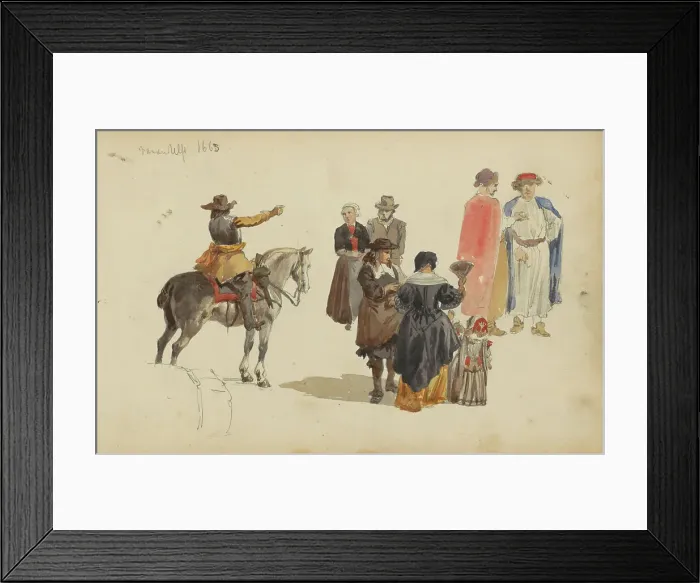 Framed Print : Figures in seventeenth-century clothing, c. 1846-c. 1882. Creator: Cornelis Springer Framed Print : Figures in seventeenth-century clothing, c. 1846-c. 1882. Creator: Cornelis Springer