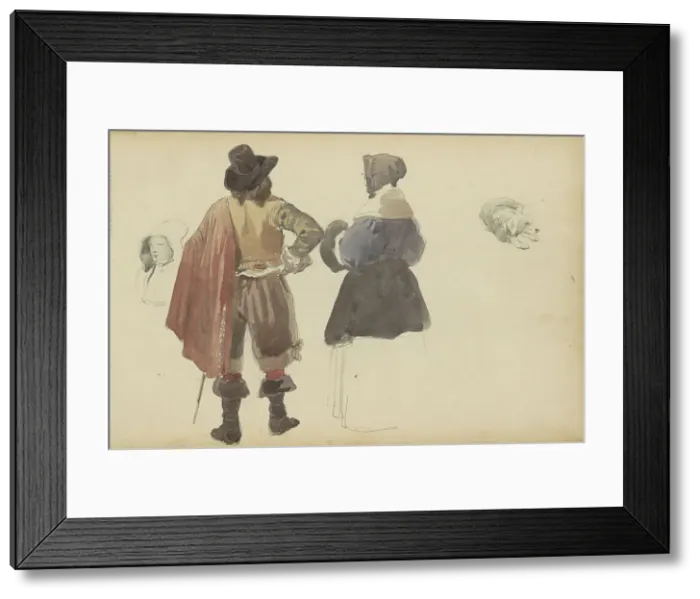 Framed Print : Figures in seventeenth-century clothing and a dog, c. 1846-c. 1882. Creator: Cornelis Springer Framed Print : Figures in seventeenth-century clothing and a dog, c. 1846-c. 1882. Creator: Cornelis Springer