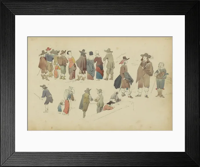 Framed Print : Figures in seventeenth-century clothing, 1852. Creator: Cornelis Springer Framed Print : Figures in seventeenth-century clothing, 1852. Creator: Cornelis Springer