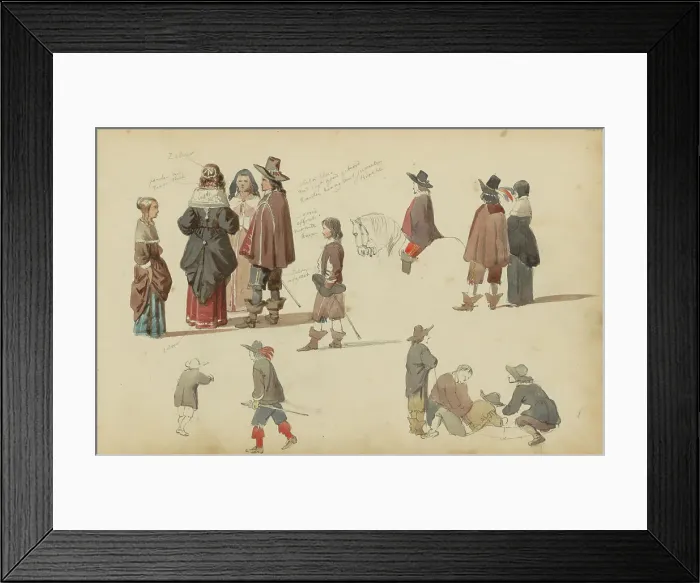Framed Print : Figures in seventeenth-century clothing, 1852. Creator: Cornelis Springer Framed Print : Figures in seventeenth-century clothing, 1852. Creator: Cornelis Springer