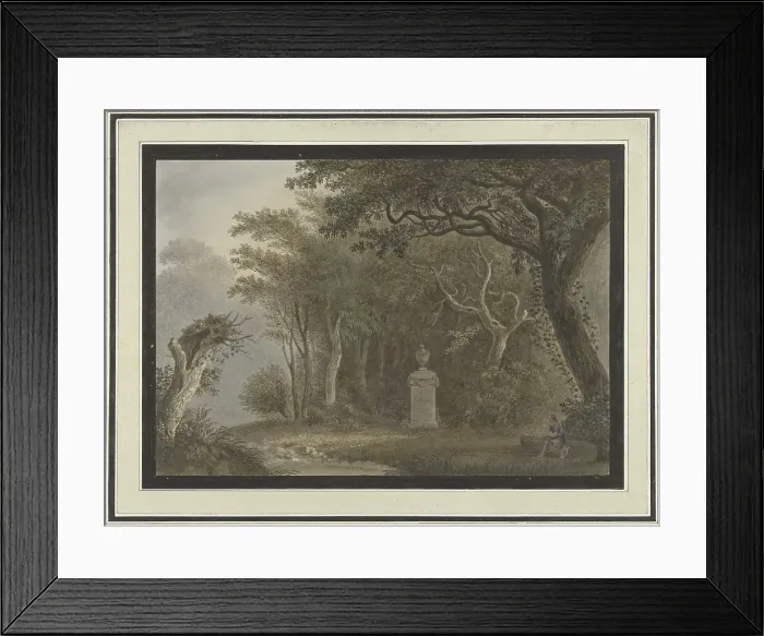 Framed Print : Forest landscape with a monument to Salomon Gesner, 1740-1800. Creator: Anon