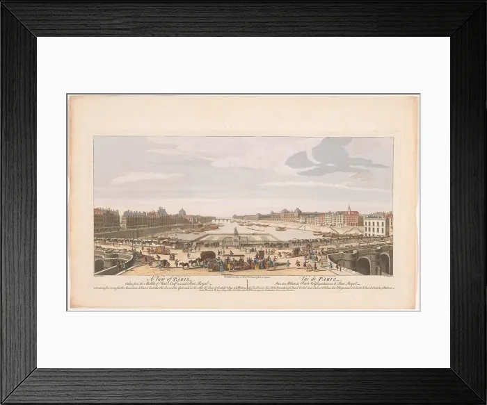 Framed Print : View of the Pont Neuf over the River Seine in Paris, looking towards the Pont Royal, 1749. Creator: Remigius Parr