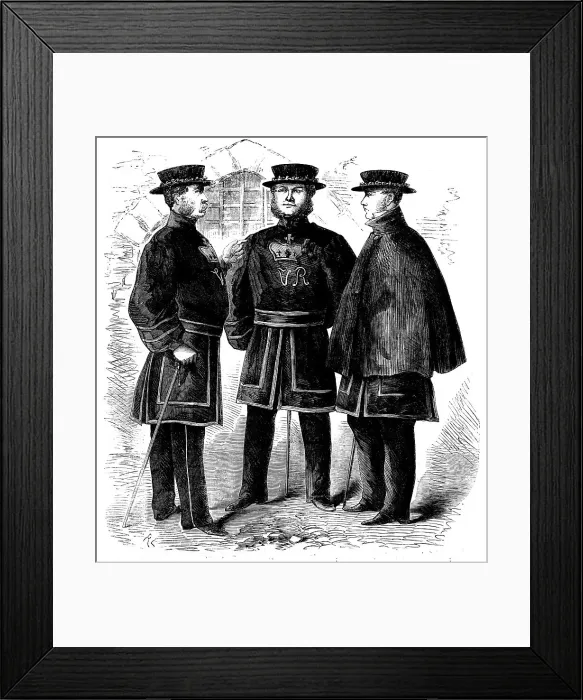 Framed Print : The Yeomen of the Guard at the Tower in their New Costume, 1858. Creator: Unknown Framed Print : The Yeomen of the Guard at the Tower in their New Costume, 1858. Creator: Unknown