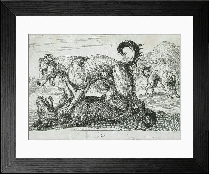 Framed Print : Two Dogs Fighting, 1610. Creator: Hendrick Hondius I Framed Print : Two Dogs Fighting, 1610. Creator: Hendrick Hondius I
