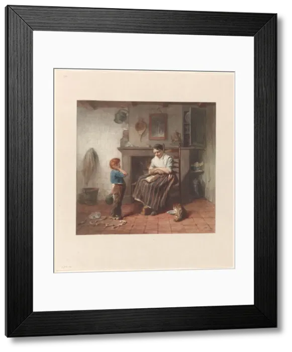 Framed Print : Interior with a boy and his kite, and a woman, 1869. Creator: Frederik William Zurcher Framed Print : Interior with a boy and his kite, and a woman, 1869. Creator: Frederik William Zurcher