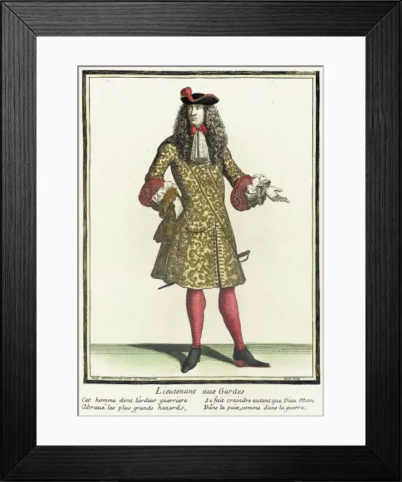 Framed Print : Recueil des modes de la cour de France, Lieutenant aux Gardes, Bound 1703-1704. Creator: Henri Bonnart Framed Print : Recueil des modes de la cour de France, Lieutenant aux Gardes, Bound 1703-1704. Creator: Henri Bonnart
