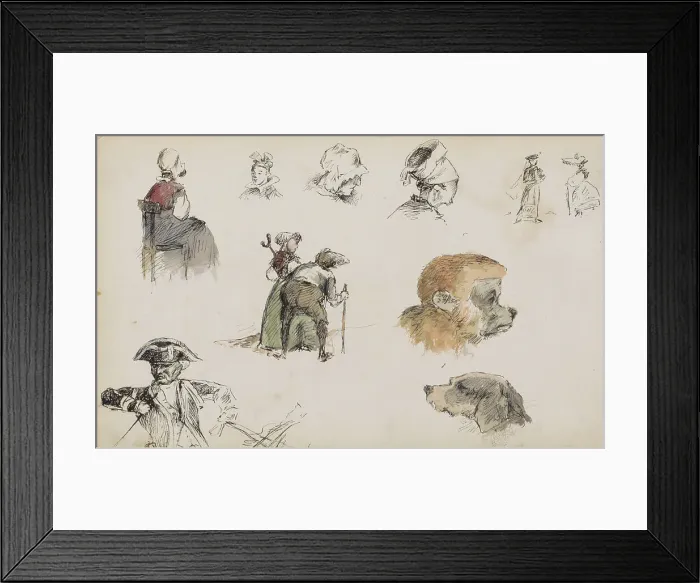 Framed Print : Figure and animal studies, 1880. Creator: Marius Bauer Framed Print : Figure and animal studies, 1880. Creator: Marius Bauer