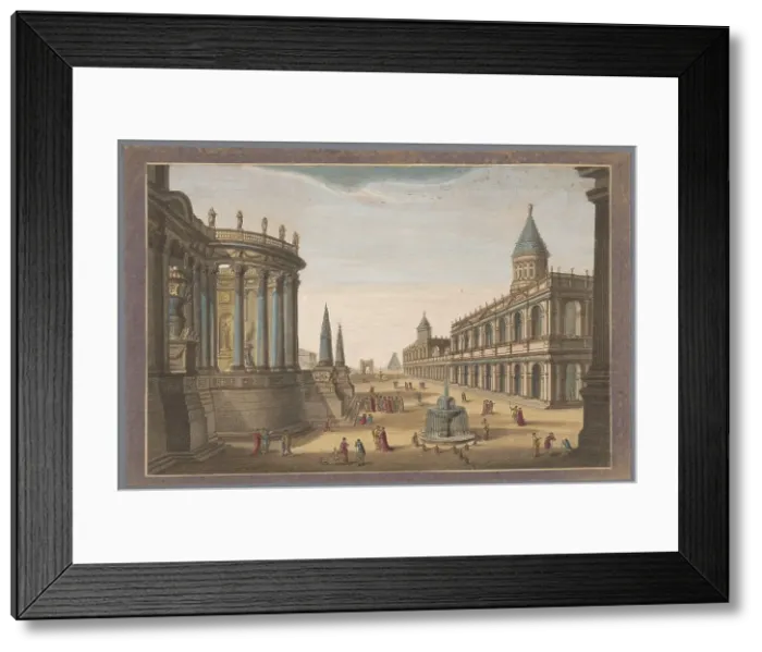 Framed Print : View of the Temple of Vesta, the Pyramid of Cestius and other buildings in Rome, 1745-1794. Creator: Anon Framed Print : View of the Temple of Vesta, the Pyramid of Cestius and other buildings in Rome, 1745-1794. Creator: Anon