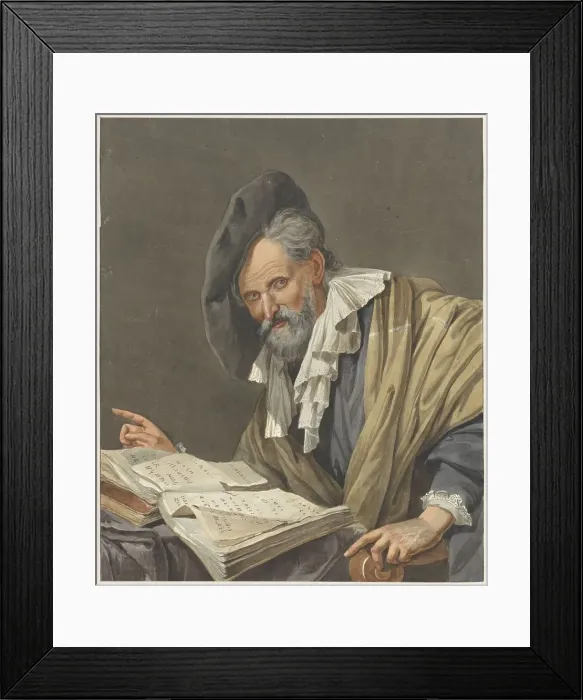 Framed Print : Man with beret and a book, 1798. Creator: R.M. Pruysenaar Framed Print : Man with beret and a book, 1798. Creator: R.M. Pruysenaar