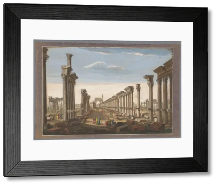 Framed Print : View of the ruin of the arch of the colonnade at Palmyra, seen from the west side, 1745-1794. Creator: Anon Framed Print : View of the ruin of the arch of the colonnade at Palmyra, seen from the west side, 1745-1794. Creator: Anon