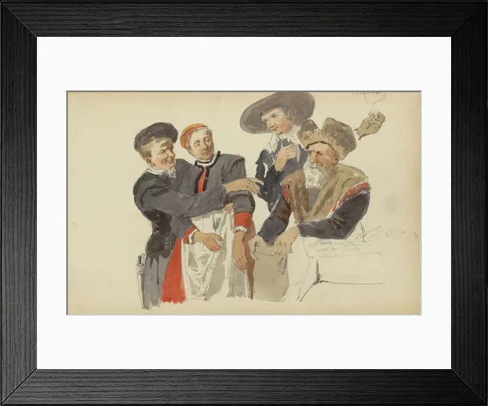 Framed Print : Group in seventeenth-century clothing, c. 1846-c. 1882. Creator: Cornelis Springer Framed Print : Group in seventeenth-century clothing, c. 1846-c. 1882. Creator: Cornelis Springer