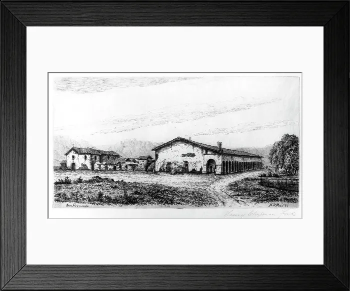 Framed Print : Mission San Fernando, published in 1883. Creator: Henry Chapman Ford Framed Print : Mission San Fernando, published in 1883. Creator: Henry Chapman Ford