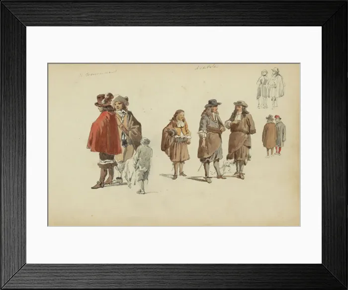 Framed Print : Figures in seventeenth-century clothing, c. 1846-c. 1882. Creator: Cornelis Springer Framed Print : Figures in seventeenth-century clothing, c. 1846-c. 1882. Creator: Cornelis Springer