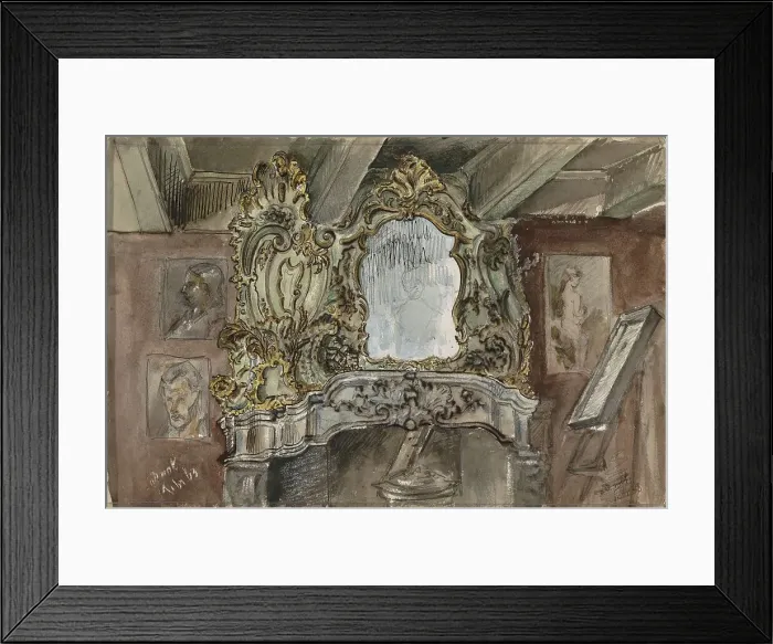 Framed Print : Fireplace with ornamental mirror in an interior, 1863. Creator: Isaac Gosschalk Framed Print : Fireplace with ornamental mirror in an interior, 1863. Creator: Isaac Gosschalk