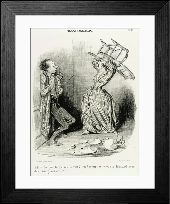Framed Print : Ah! tu dis que tu passes la nuit à ton bureau... 1840. Creator: Honore Daumier Framed Print : Ah! tu dis que tu passes la nuit à ton bureau... 1840. Creator: Honore Daumier