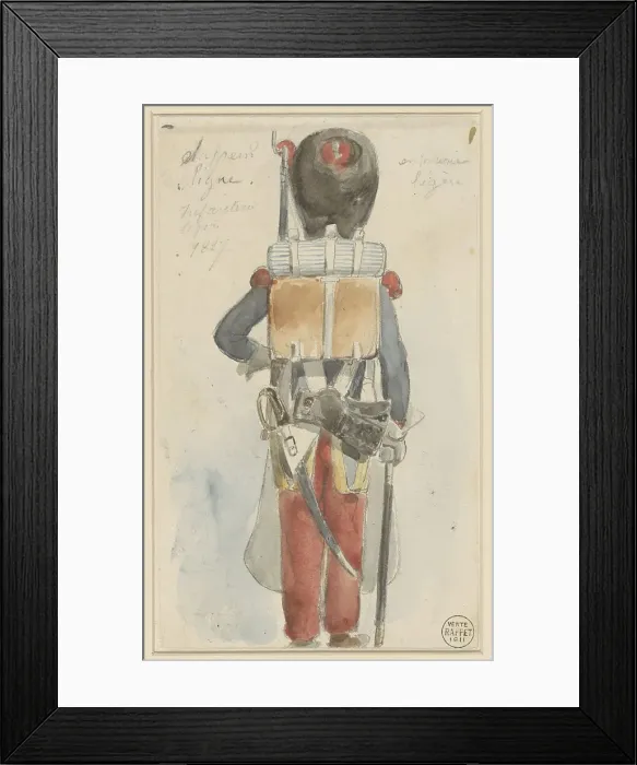 Framed Print : Sketch of military uniform, 1827. Creator: Auguste Raffet Framed Print : Sketch of military uniform, 1827. Creator: Auguste Raffet