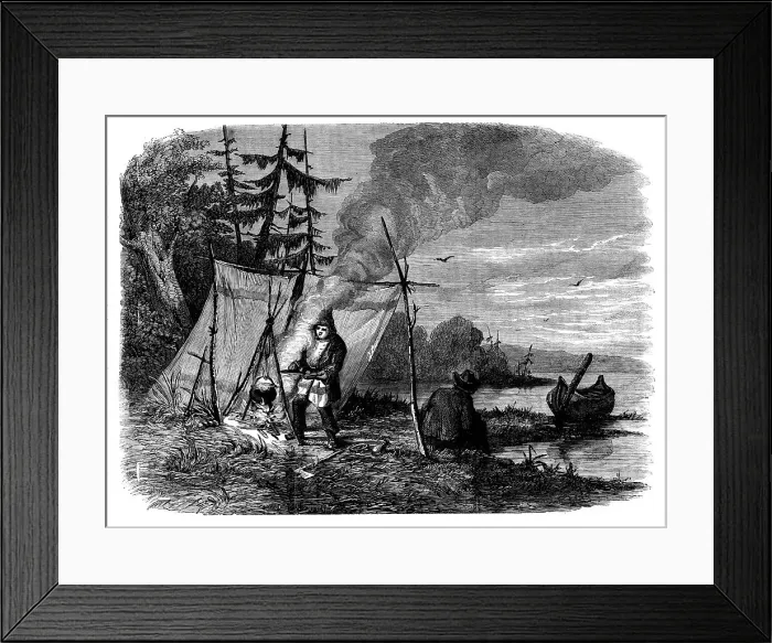 Framed Print : Moose-hunting in Canada - the Encampment, 1858. Creator: Unknown Framed Print : Moose-hunting in Canada - the Encampment, 1858. Creator: Unknown
