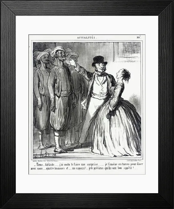 Framed Print : Tiens, Adélaïde...j'ai voulu te faire une surprise.. 1859. Creator: Honore Daumier Framed Print : Tiens, Adélaïde...j'ai voulu te faire une surprise.. 1859. Creator: Honore Daumier