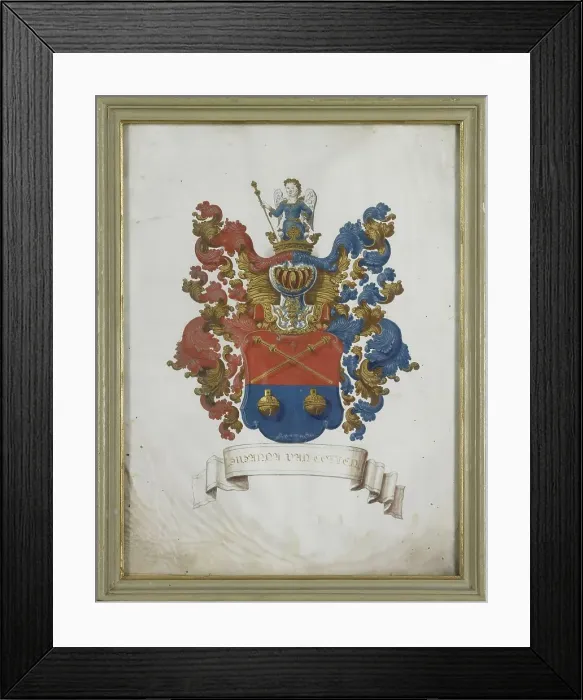 Framed Print : The coat of arms of Susanna van Collen (1692-1745), wife of Jacob Feitama, 1725-1774. Creator: Anon Framed Print : The coat of arms of Susanna van Collen (1692-1745), wife of Jacob Feitama, 1725-1774. Creator: Anon